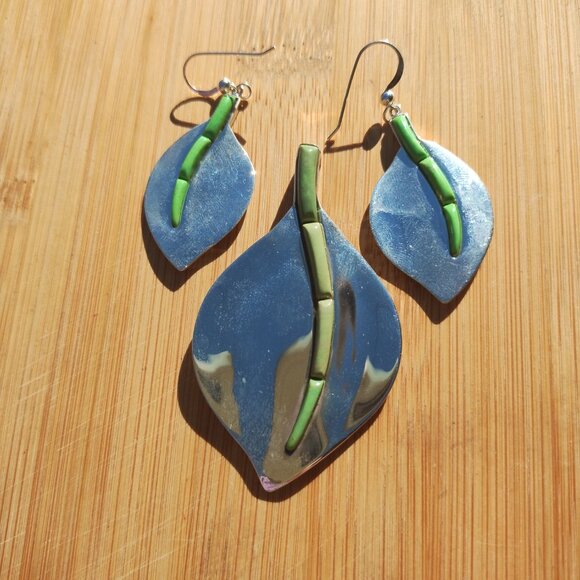 Jay King DTR 925 Sterling Silver green turquoise inlay earrings pendant - Picture 1 of 10